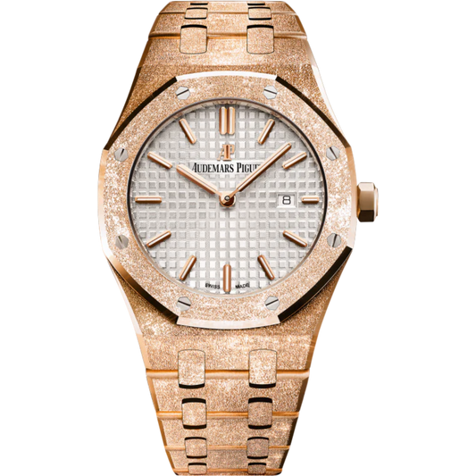 Royal Oak Frosted Gold Quartz 33MM Hammered 18-Carat Pink Gold Bracelet Silver-Toned Dial With Grande Tapisserie Pattern Hammered 18-Carat Pink Gold Case