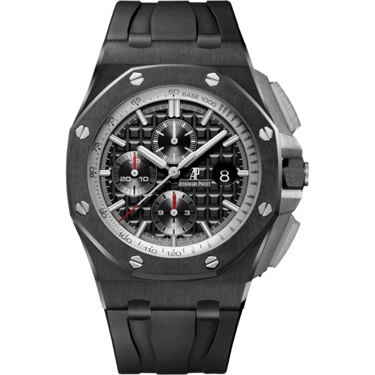 Royal Oak Offshore Chronograph 44MM Black Rubber Strap Anthracite Dial With Méga Tapisserie Pattern Black Ceramic Case and Bezel