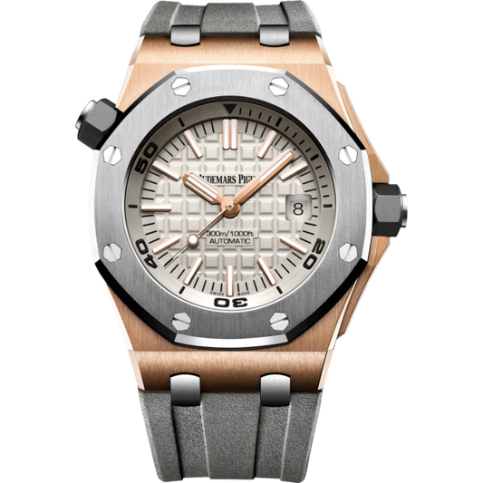 Royal Oak Offshore Diver 42MM Grey Rubber Strap Grey Dial With Méga Tapisserie Pattern 18-Carat Pink Gold Case Titanium Bezel