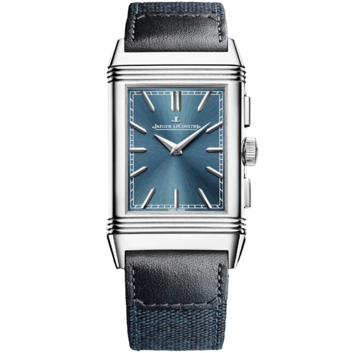 REVERSO TRIBUTE CHRONOGRAPH 49 MM STAINLESS STEEL WITH BLUE SUNRAY BRUSH AND BLACK OPALINE DIAL
