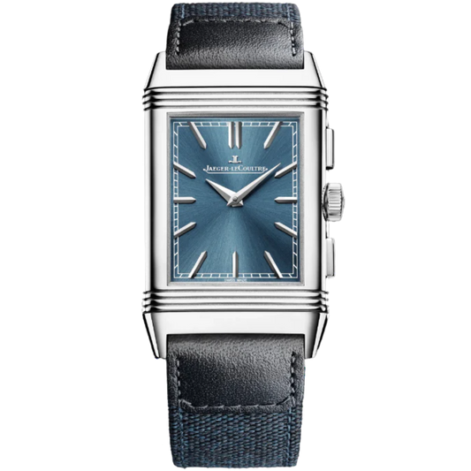 REVERSO TRIBUTE CHRONOGRAPH 49 MM STAINLESS STEEL WITH BLUE SUNRAY BRUSH AND BLACK OPALINE DIAL
