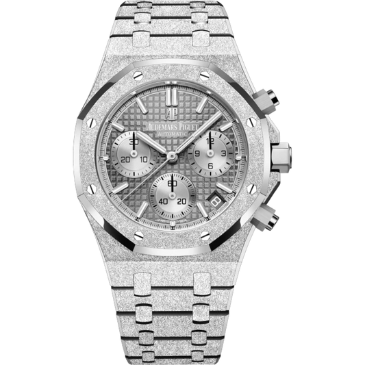 Royal Oak Frosted Gold Selfwinding Chronograph 41MM Hammered 18-Carat White Gold Bracelet Grey Dial With Grande Tapisserie Pattern Hammered 18-Carat White Gold Case