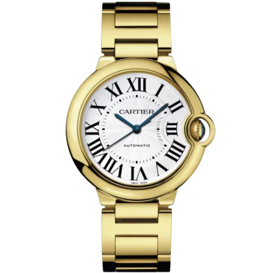 BALLON BLEU DE CARTIER 36 MM YELLOW GOLD WITH SILVER GUILLOCHE DIAL