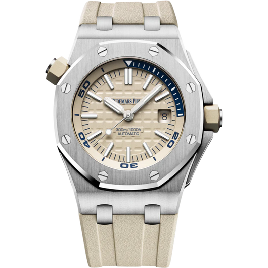 Royal Oak Offshore Diver 42MM Beige Rubber Strap Beige Dial With Méga Tapisserie Pattern Stainless Steel Case