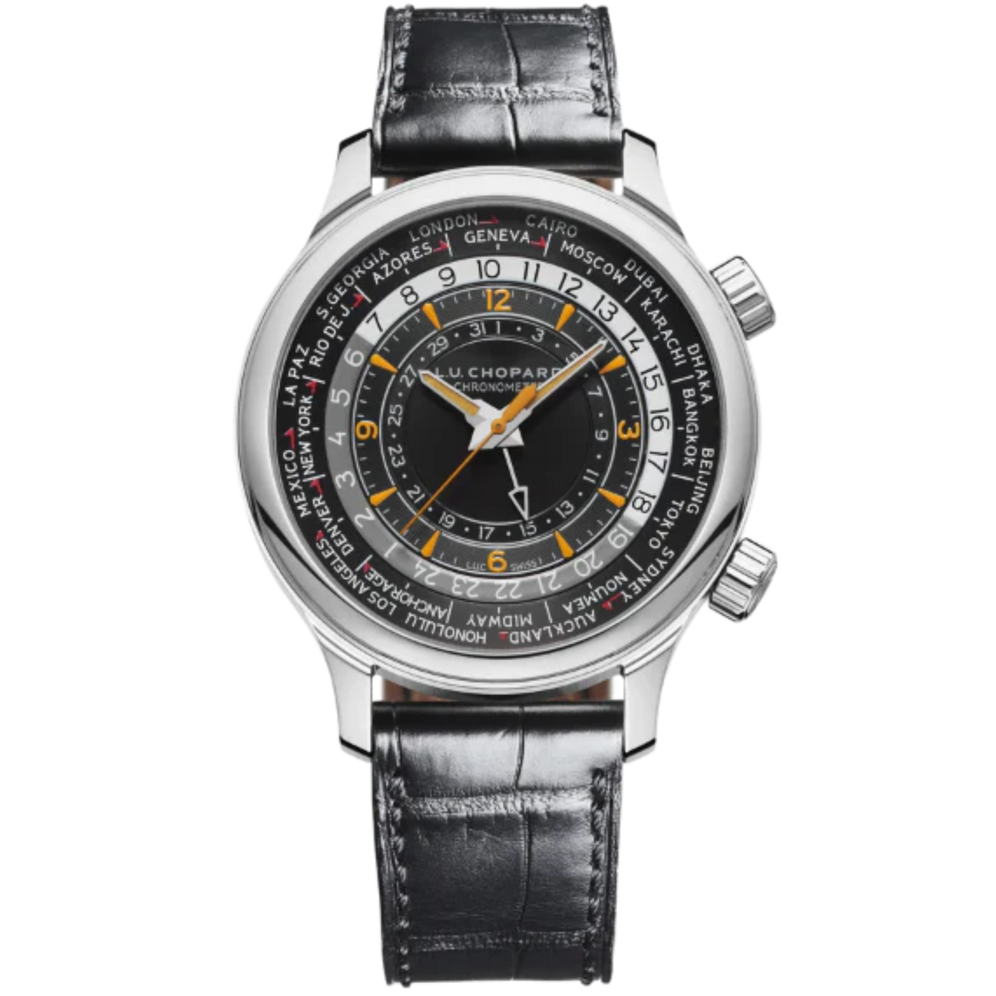 L.U.C GMT ONE 42 MM LUCENT STEEL™ WITH BLACK DIAL