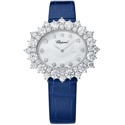 L’HEURE DU DIAMANT OVAL MEDIUM 36 MM ETHICAL WHITE GOLD WITH MOTHER OF PEARL DIAL