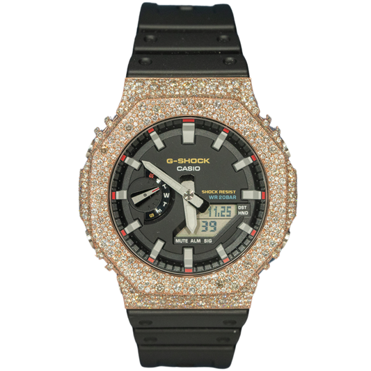 Casio GShock GM2100 Rose Gold Black Dial Bussdown Mosaic Setting - 8.20 cts
