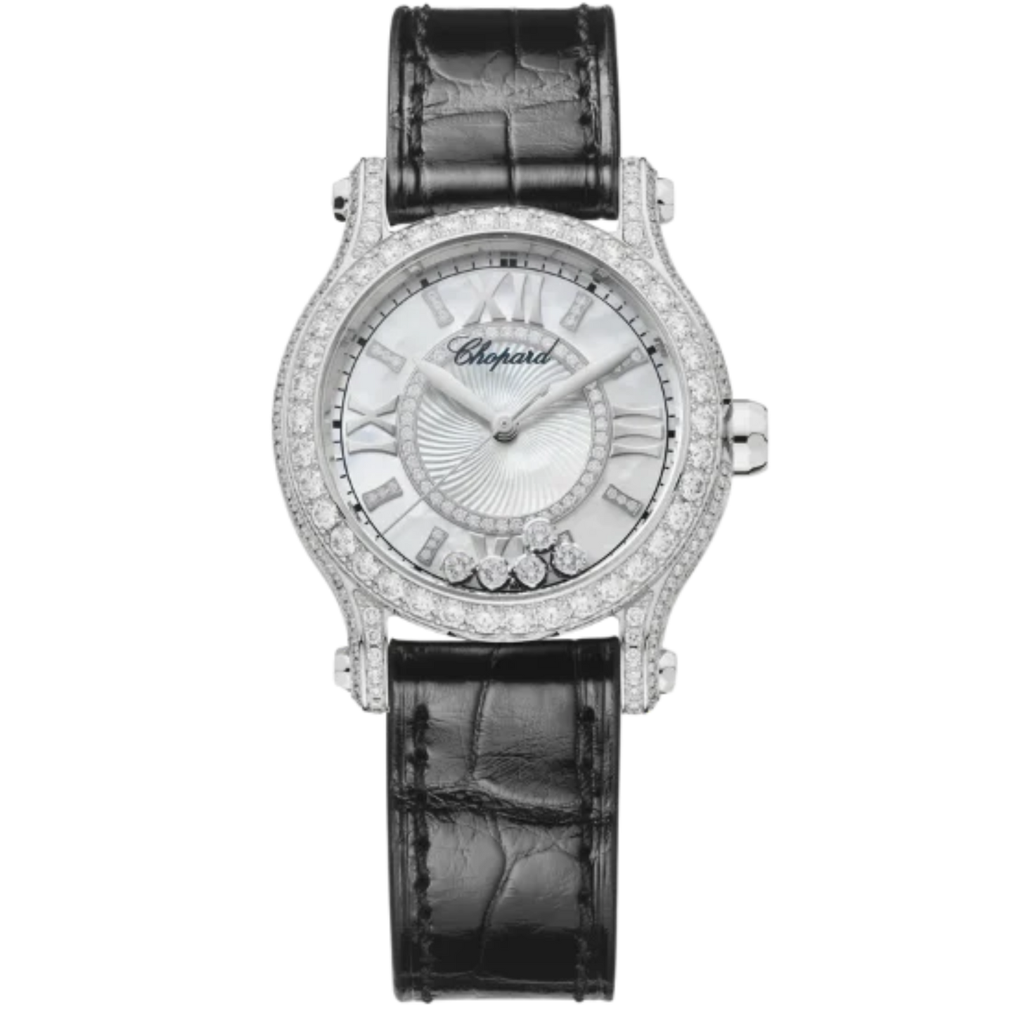 HAPPY SPORT 30 MM ETHICAL WHITE GOLD WITH MOTHER OF PEARL DIAL