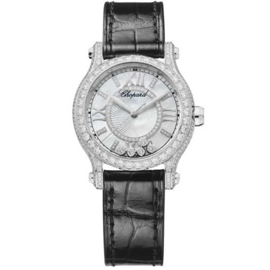 HAPPY SPORT 30 MM ETHICAL WHITE GOLD WITH MOTHER OF PEARL DIAL