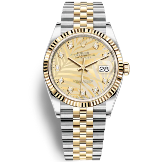 Datejust 36 36mm Oystersteel and Yellow Gold Jubilee Bracelet Golden Palm-Motif Diamond-set Dial Fluted Bezel