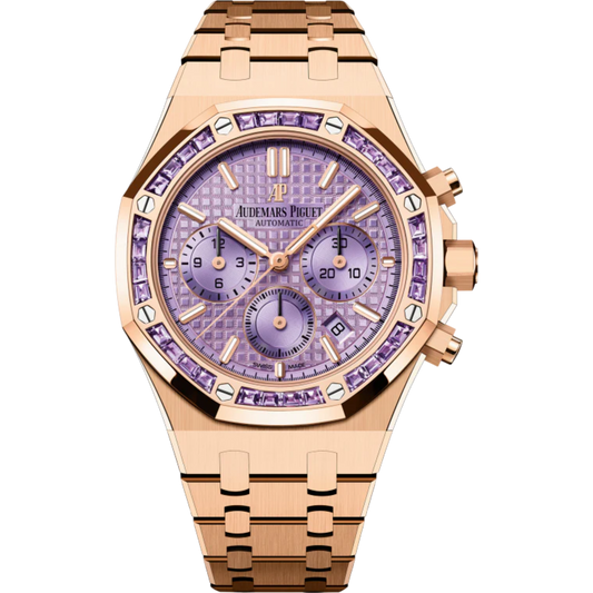 Royal Oak Selfwinding Chronograph 38MM 18-Carat Pink Gold Bracelet Purple Dial With Grande Tapisserie Pattern 18-Carat Pink Gold Case