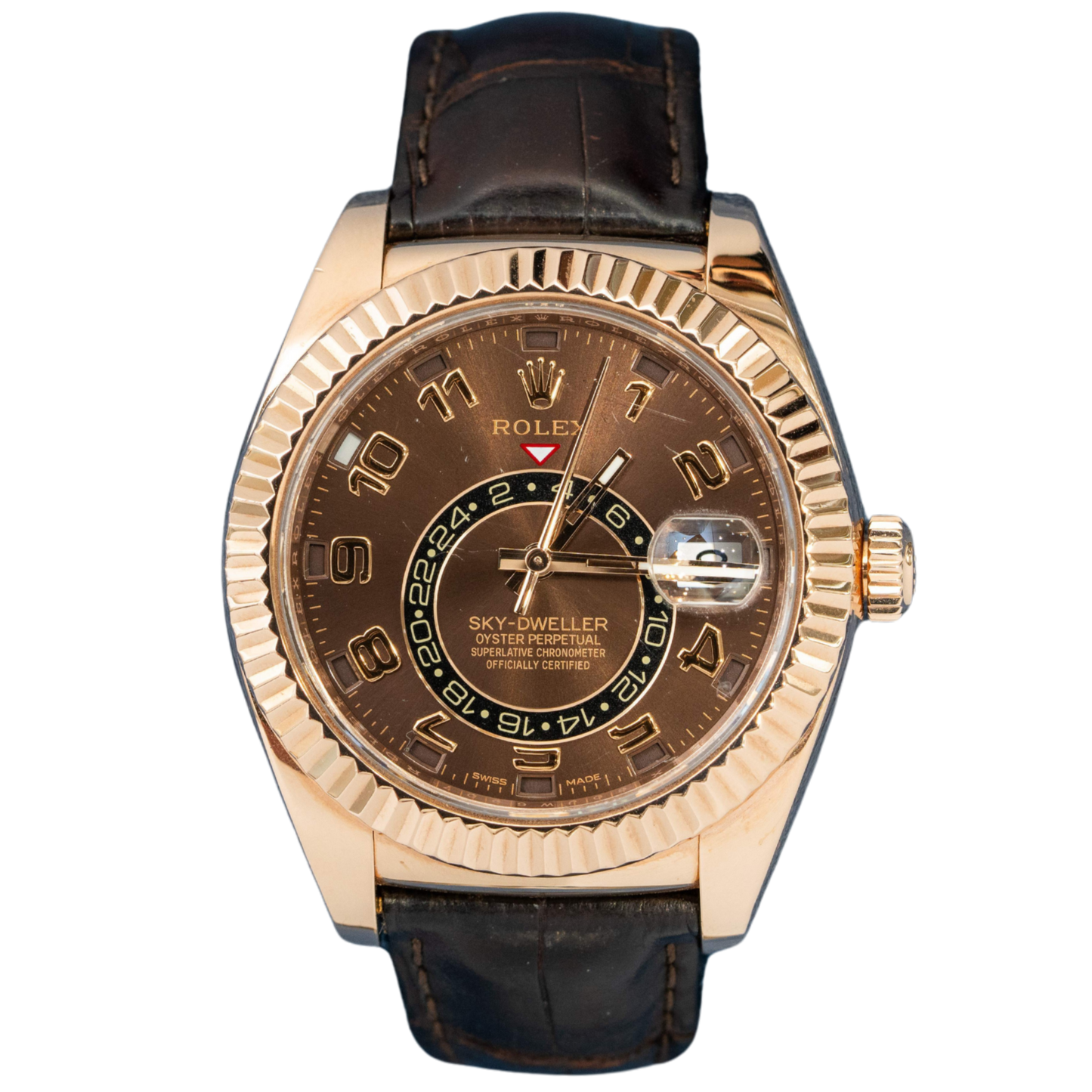 Rolex Ref. 326135 Rose Gold Chocolate Dial Skydweller on Leather (Watch Only)