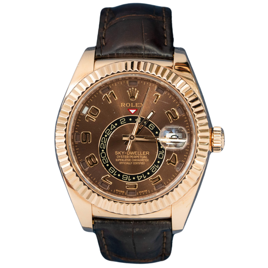 Rolex Ref. 326135 Rose Gold Chocolate Dial Skydweller on Leather (Watch Only)