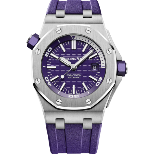 Royal Oak Offshore Diver 42MM Purple Rubber Strap Purple Dial With Méga Tapisserie Pattern Stainless Steel Case