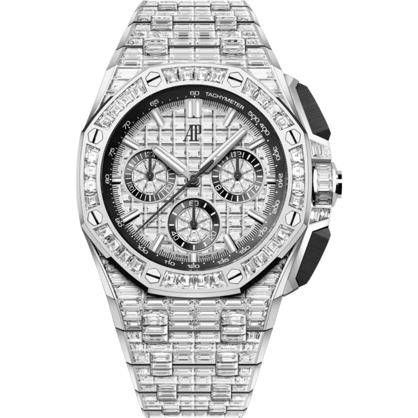 Royal Oak Offshore Selfwinding Chronograph 43MM 18-Carat White Gold Bracelet 18-Carat White Gold Dial 18-Carat White Gold Case and Bezel Set With Baguette-Cut Diamonds