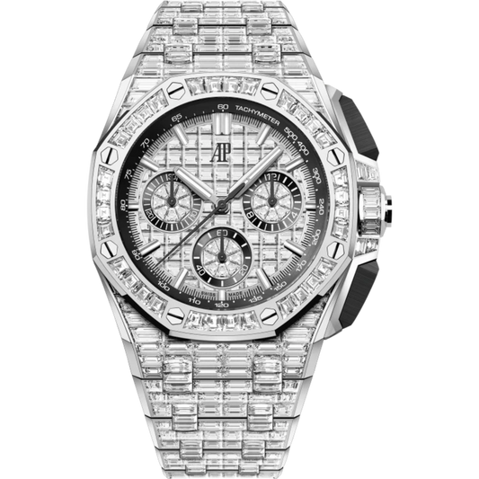 Royal Oak Offshore Selfwinding Chronograph 43MM 18-Carat White Gold Bracelet 18-Carat White Gold Dial 18-Carat White Gold Case and Bezel Set With Baguette-Cut Diamonds