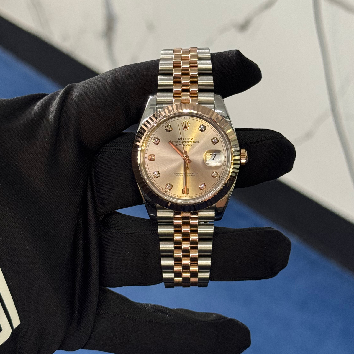 Rolex Datejust Ref. 126331 41mm Sundust Diamond Dial Two Tone RG/SS on Jubilee Band