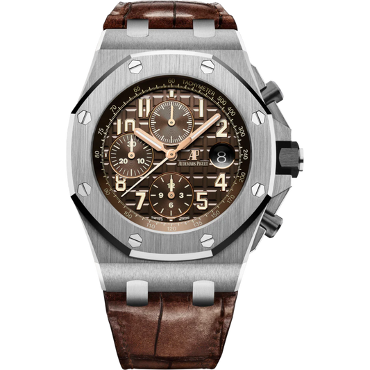 Royal Oak Offshore Chronograph 42MM Brown Alligator Strap Brown Dial With Méga Tapisserie Pattern Stainless Steel Case