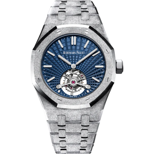 Royal Oak Tourbillon Extra-Thin 41MM Hammered 18-Carat White Gold Bracelet Blue Dial With Tapisserie Evolutive Pattern Hammered 18-Carat White Gold Case