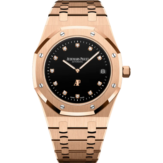 Royal Oak Jumbo Extra-Thin 39MM 18-Carat Pink Gold Bracelet Black Onyx Dial 18-Carat Pink Gold Case