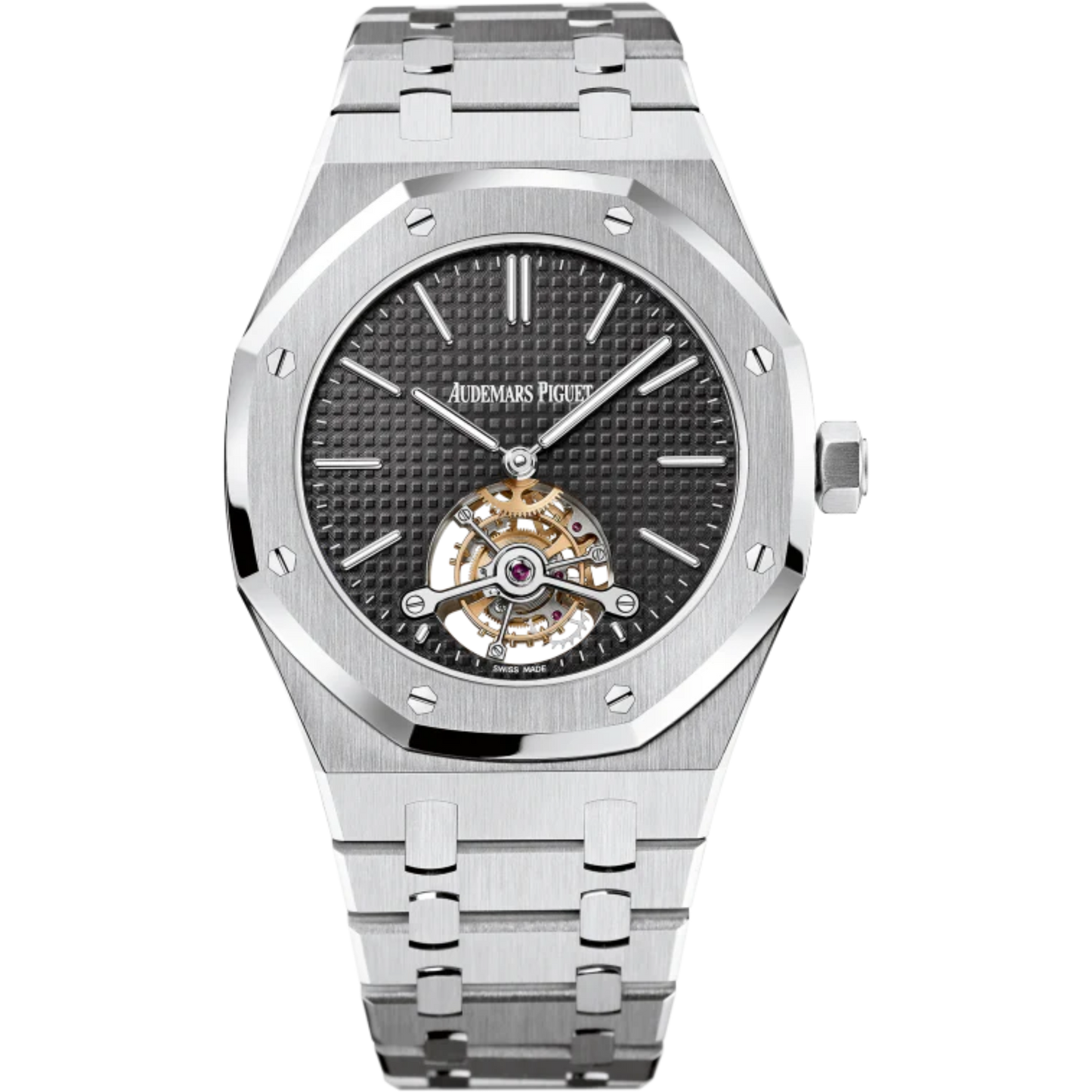 Royal Oak Tourbillon 41MM Stainless Steel Bracelet Black Dial With Petite Tapisserie Pattern Stainless Steel Case