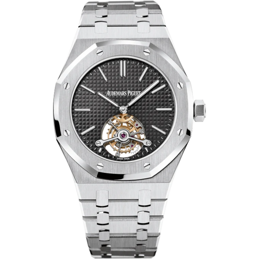 Royal Oak Tourbillon 41MM Stainless Steel Bracelet Black Dial With Petite Tapisserie Pattern Stainless Steel Case