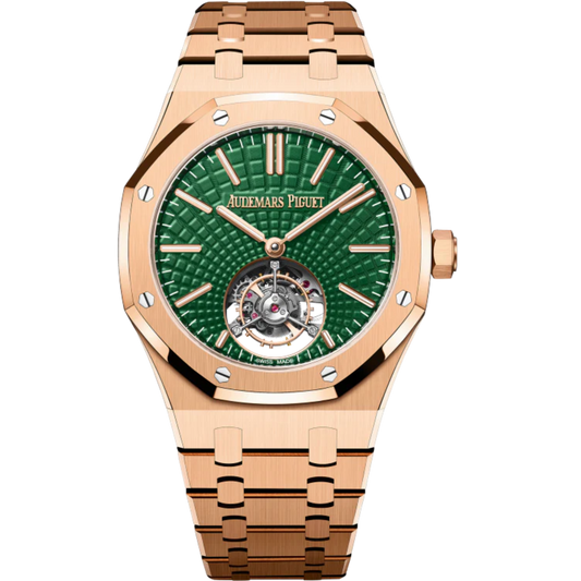 Royal Oak Selfwinding Flying Tourbillon 41MM 18-Carat Pink Gold Bracelet Green Dial With Evolutive Tapisserie Pattern 18-Carat Pink Gold Case