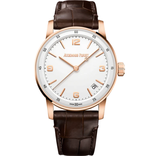 Code 11.59 by Audemars Piguet 41mm Brown Alligator Strap Lacquered White Dial 18-Carat Pink Gold Case