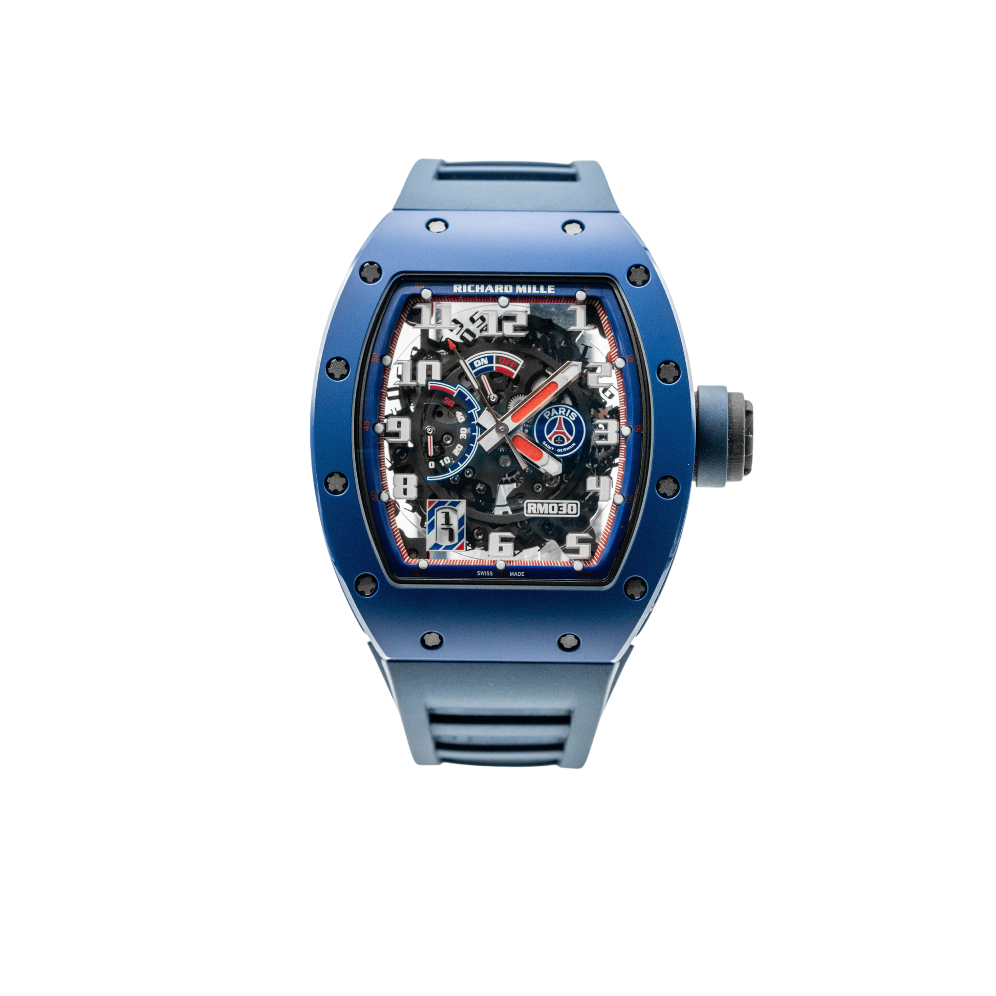 Richard Mille RM030 PSG Blue Ceramic Red NTPT Sides TPT Timepiece Trading