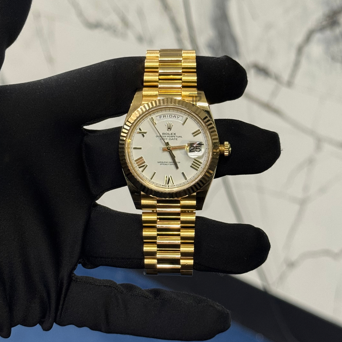 Rolex Day Date Ref. 228238 Yellow Gold White Roman Dial