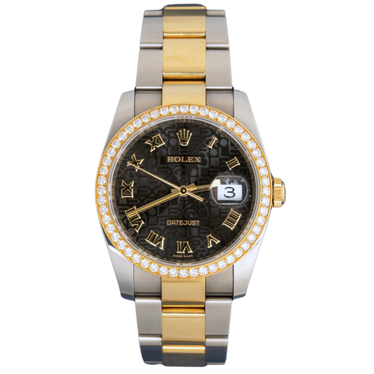 Rolex Datejust Ref. 116243 36mm Two Tone on Oyster Black Annivesary Dial/Diamond Bezel