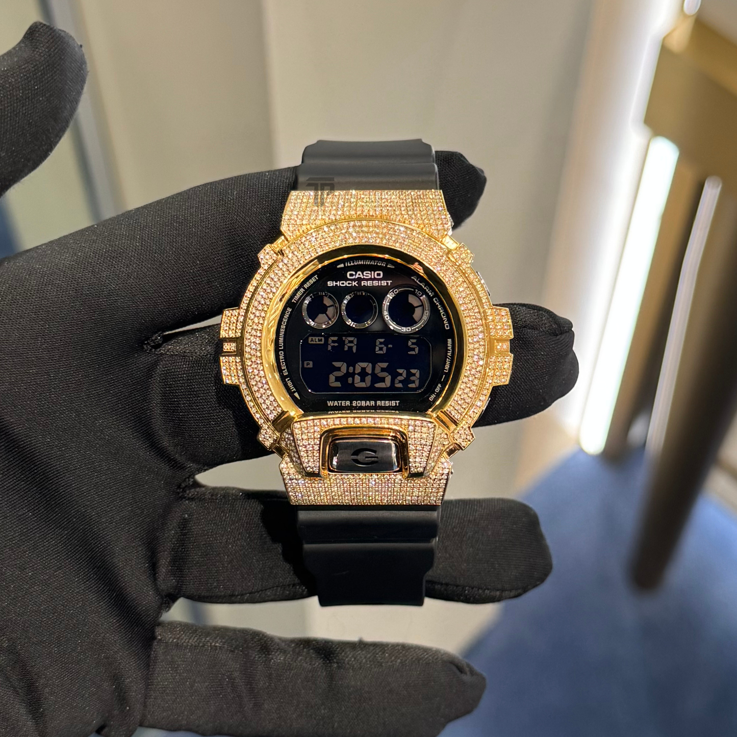 Casio Iced Out G Shock Digital Yellow Gold with Black Dial