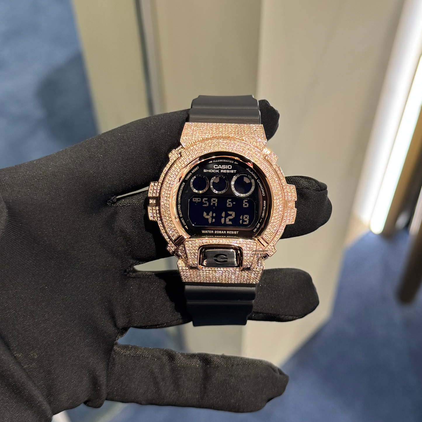 Casio Iced Out G Shock Digital Rose Gold with Black Dial
