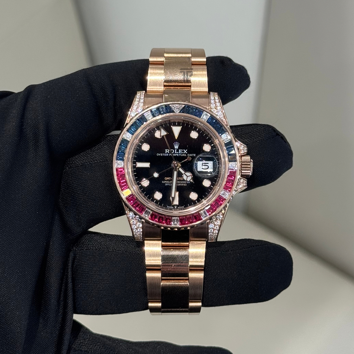 Rolex Ref. 126755SARU Black Dial Factory Set Diamonds Sapphires and Rubies