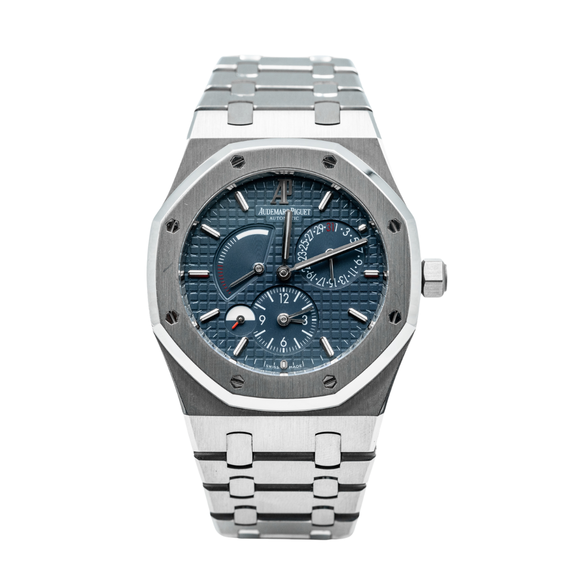 Royal Oak Dual Time 39MM Stainless Steel Bracelet Blue Dial With Grande Tapisserie Pattern Stainless Steel Case