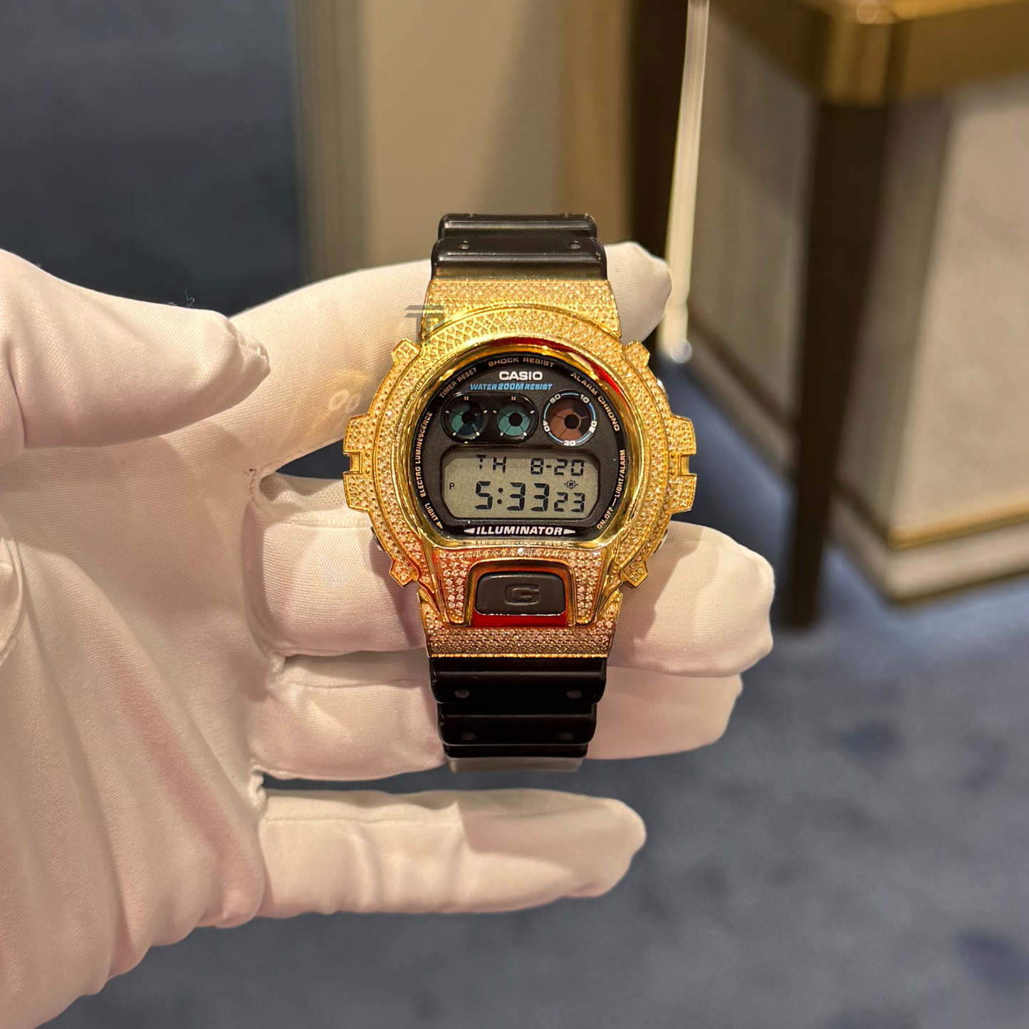 Casio Iced out G Shock Digital Yellow Gold With Black Dial