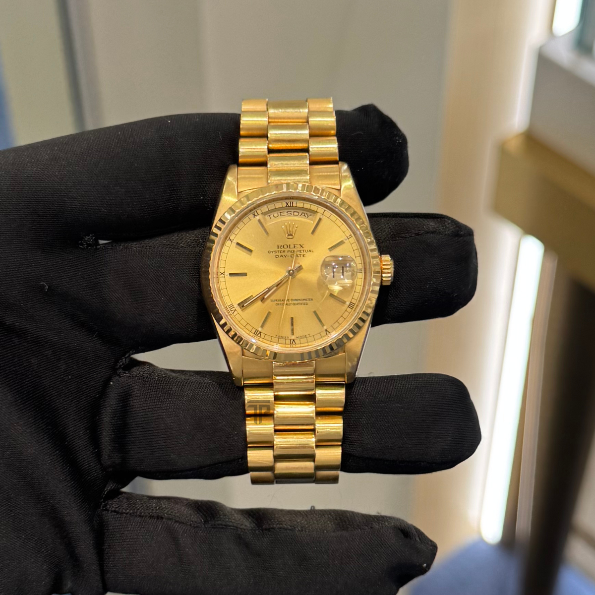 Rolex DayDate Ref. 18238 36mm Yellow Gold Champagne Stick Dial