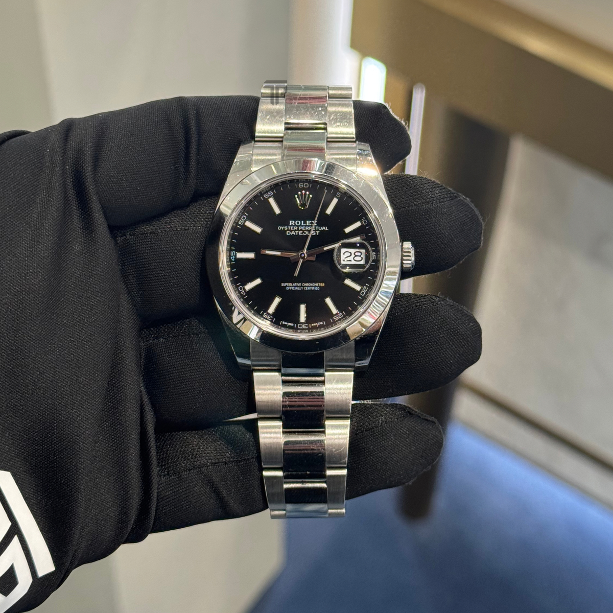 Rolex Datejust 126300 41mm Oyster Bracelet Steel Black Dial Smooth Bezel