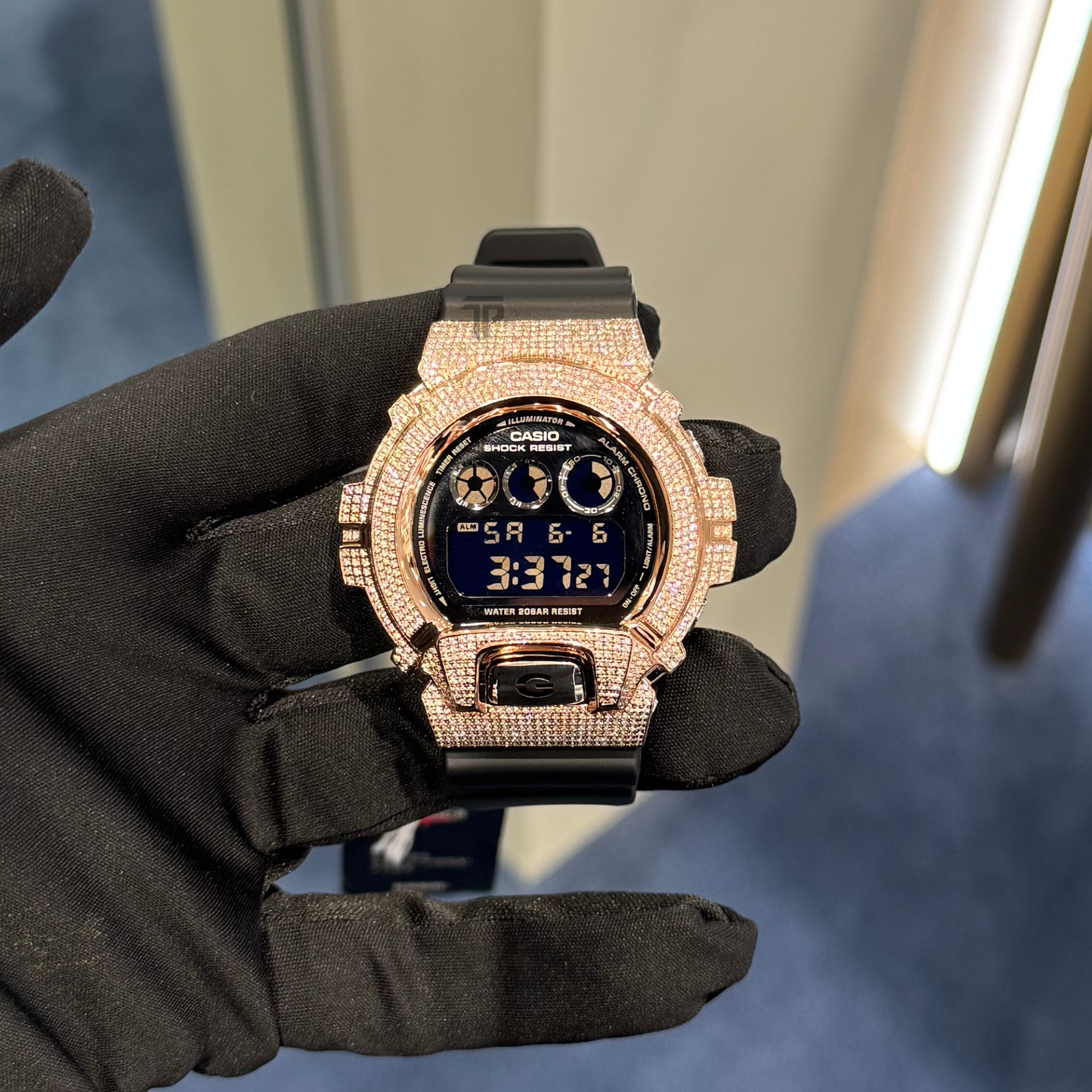 Casio Iced Out G Shock Digital Rose Gold with Black Dial
