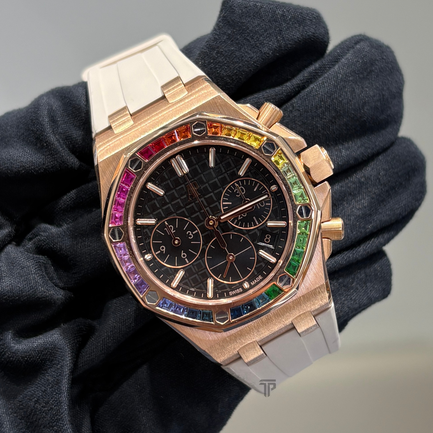 Audemars Piguet Royal Oak Offshore Ref. 26236OR.YY.D002CA.01 37MM Rose Gold Black Dial with Factory Rainbow Bezel