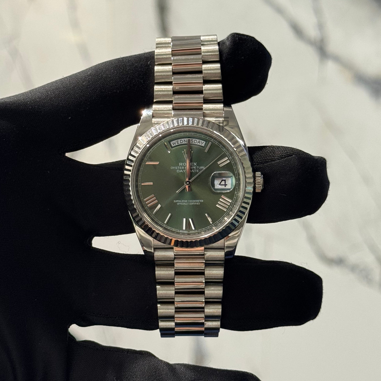Rolex Day-Date Ref. 228239 40MM White Gold Olive Dial