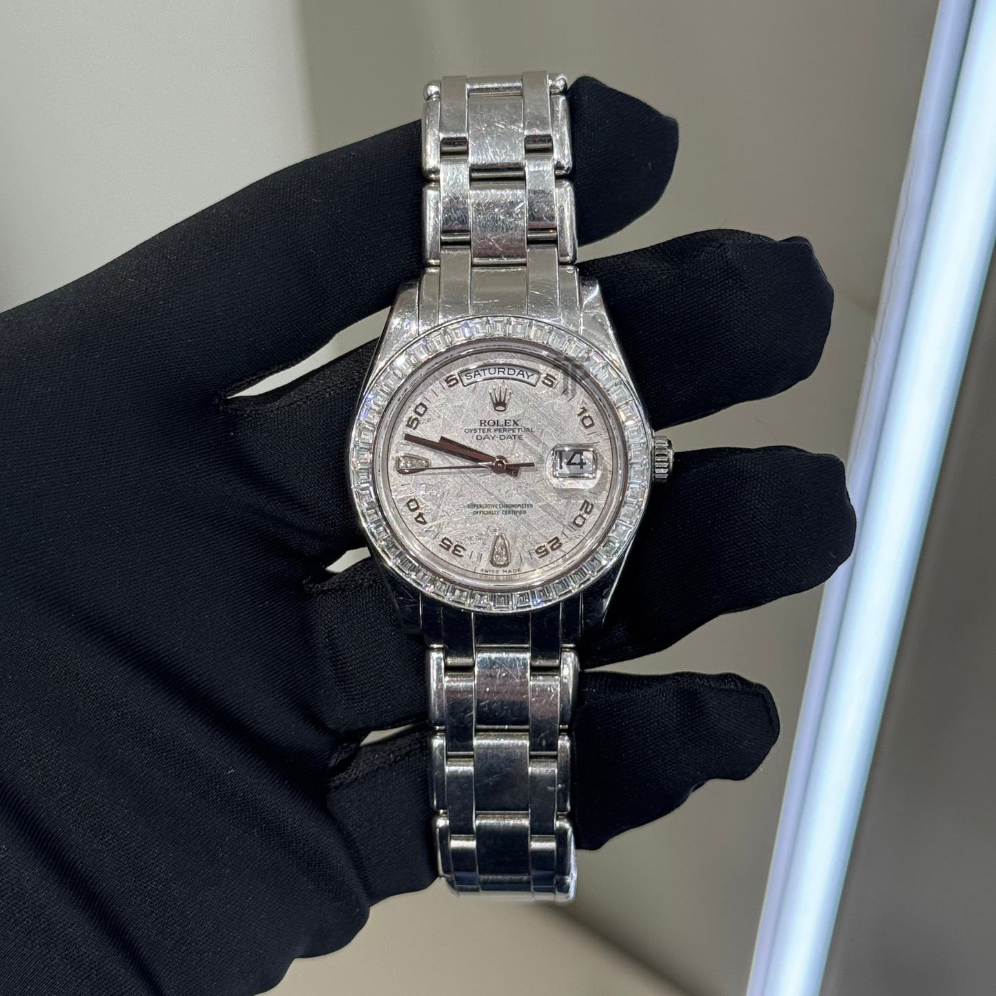 Rolex Day-date Ref. 118596TBR Platinum Masterpiece Meteorite Diamond Dial Baguette Bezel