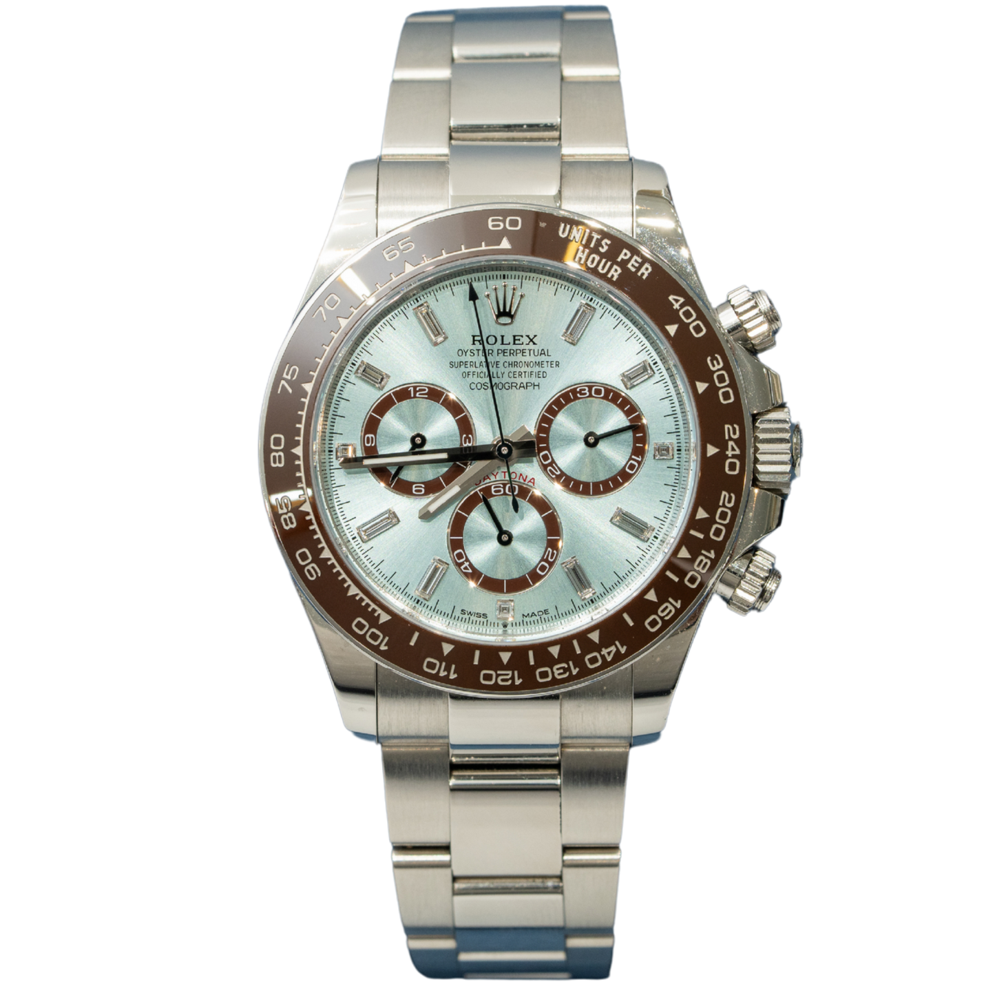 Rolex Daytona 126506 40mm Platinum Ice Blue Baguette Dial "Platona"