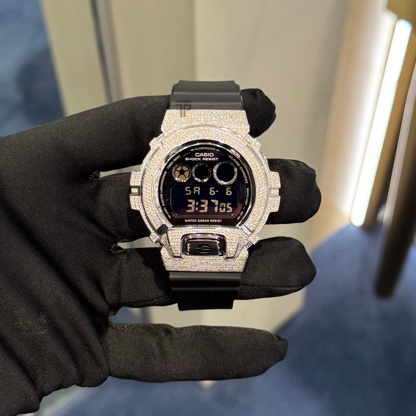 Casio Iced Out G Shock Digital White Gold with Black Dial