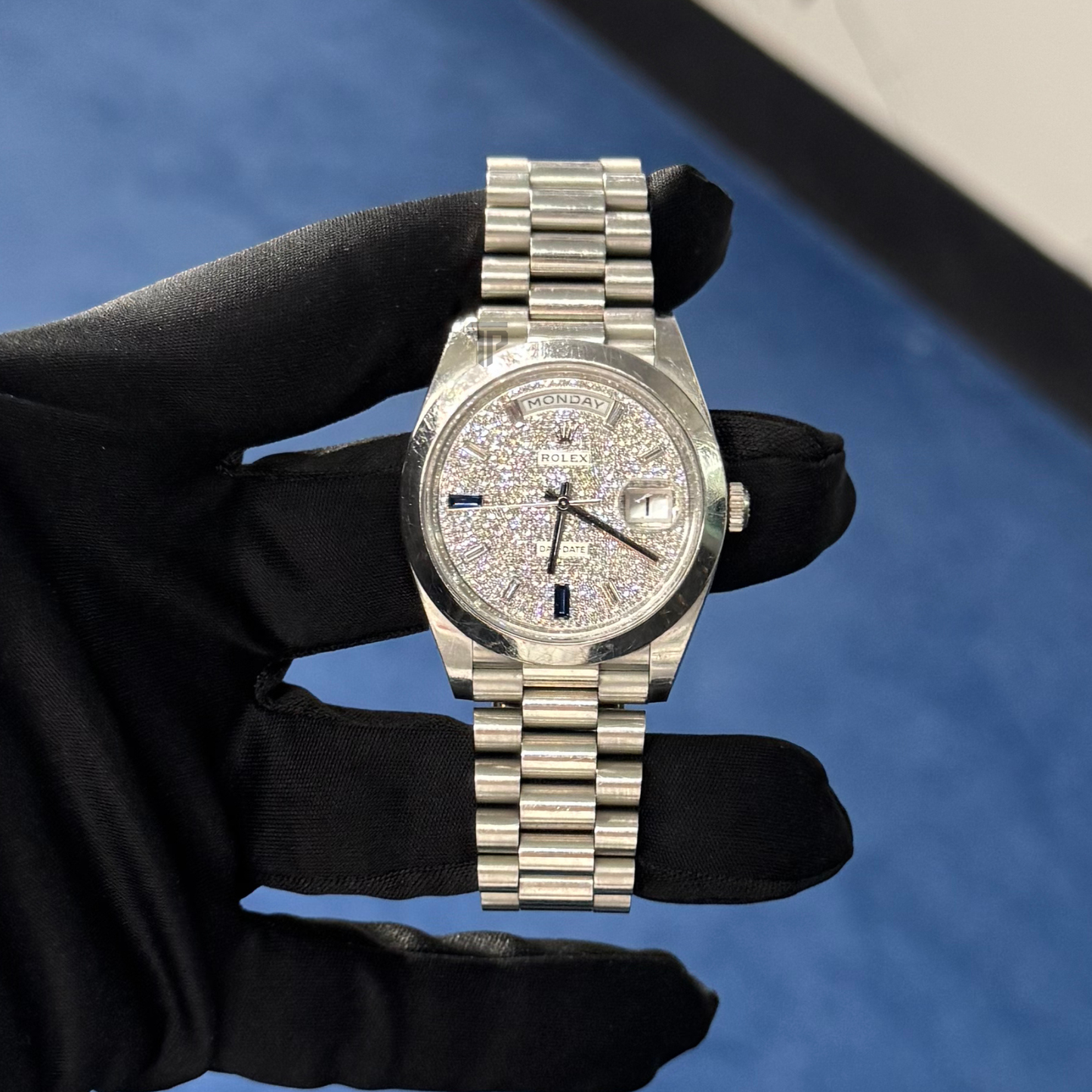 Rolex Day Date Ref. 228206 Platinum 40mm with Sapphire/Baguette Pave Dial