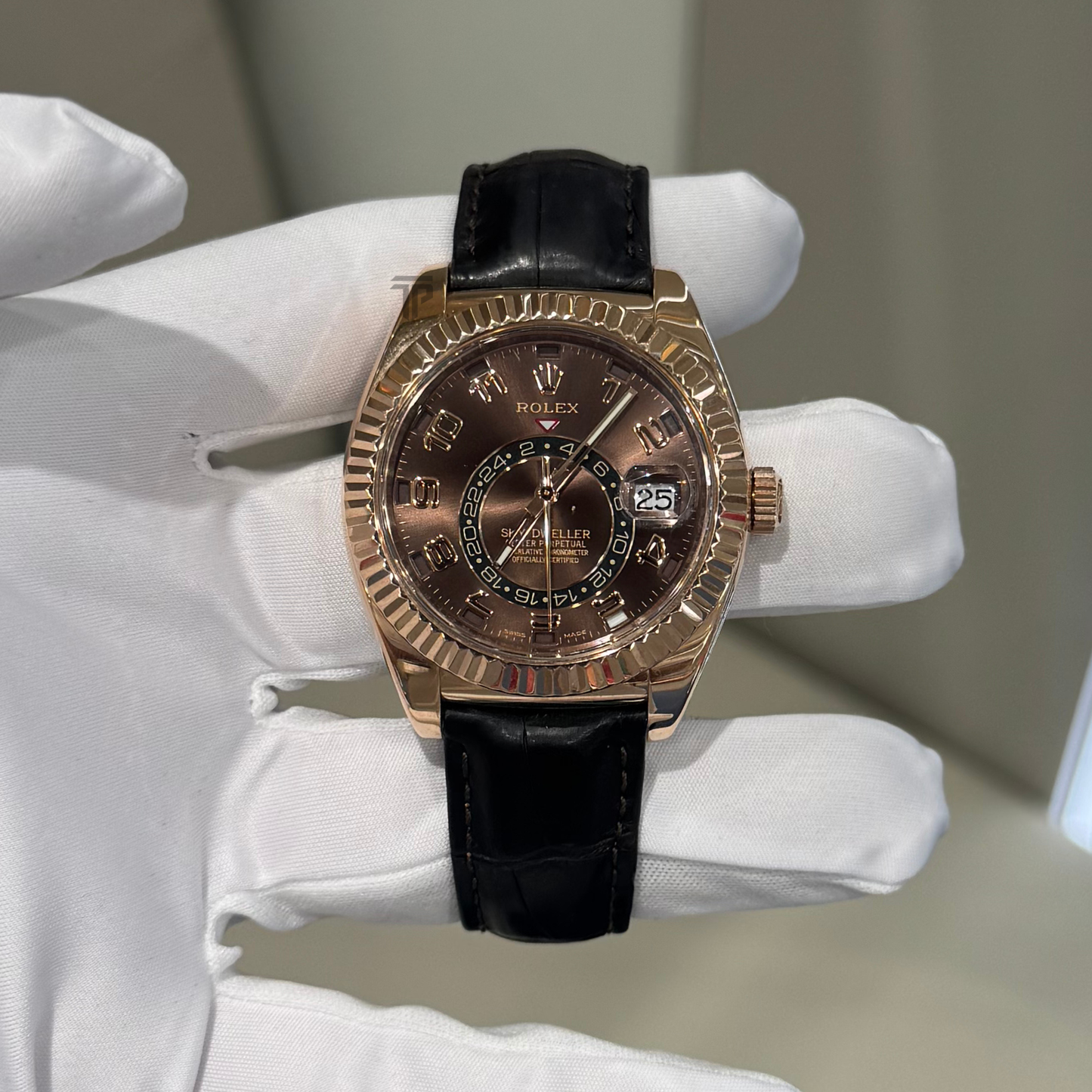 Rolex Skydweller Ref. 326135 Rose Gold Chocolate Arabic Dial on Leather Strap