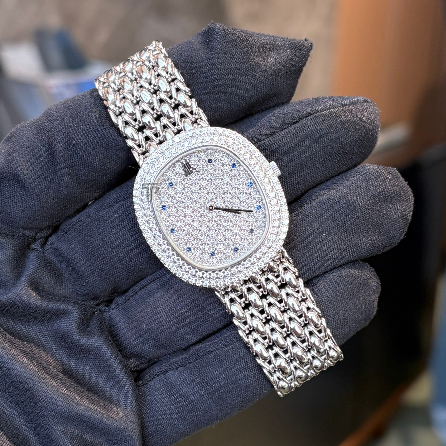 Audemars Piguet "FEATHER" Ref. 56455BC 18KT White Gold Diamond Pave Dial with Diamond Bezel Quarts Sapphire Markers