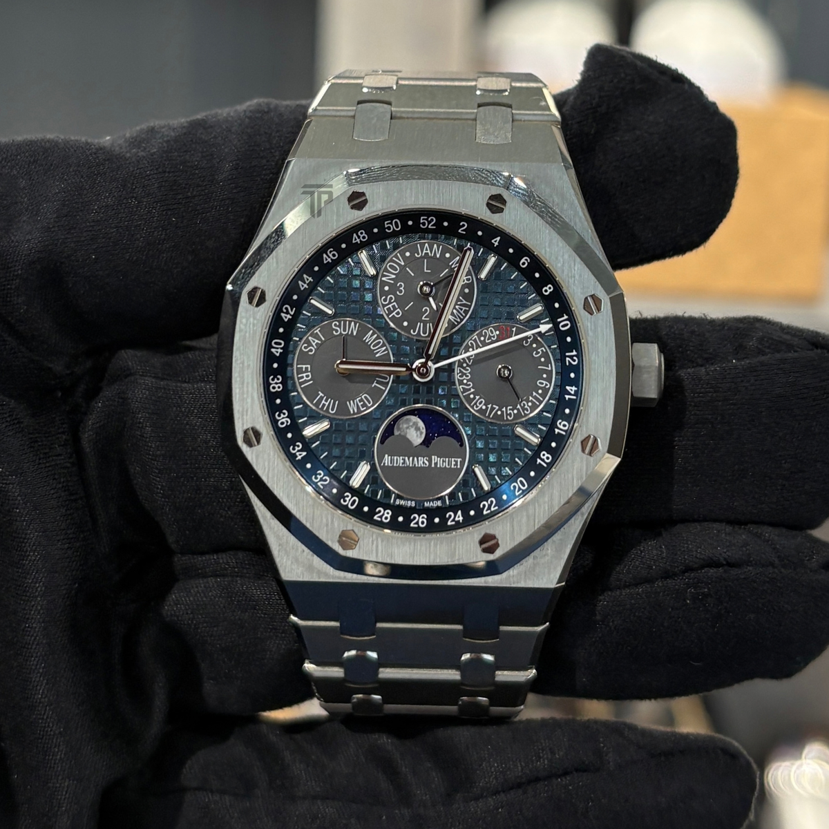 Audemars Piguet Royal Oak Ref. 26574TI.OO.1220TI.01 41mm Titanium Black /Blue Dial Perpetual Calendar