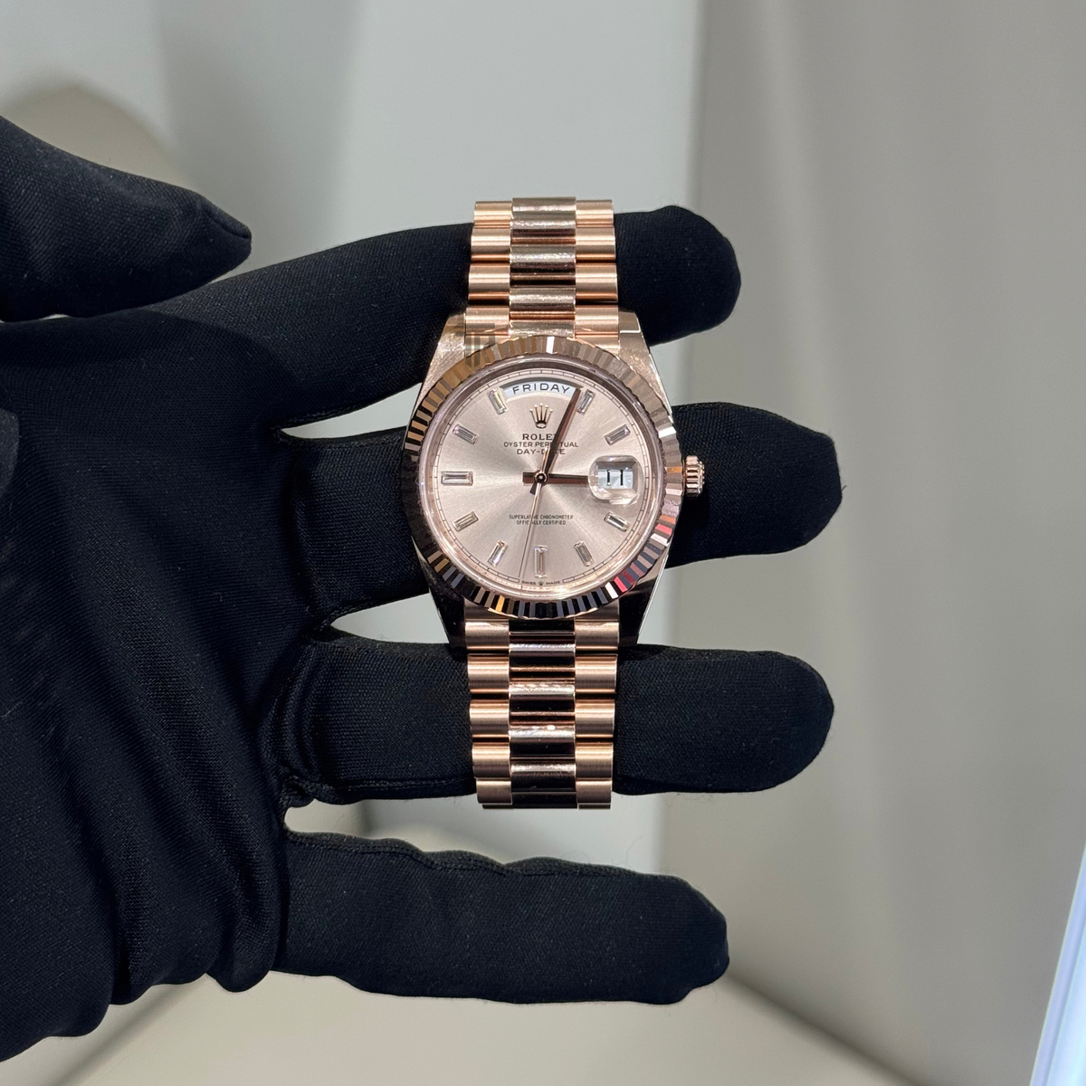 Rolex Day Date Ref. 228235 40mm Rose Gold Day Date Sundust Diamond Dial