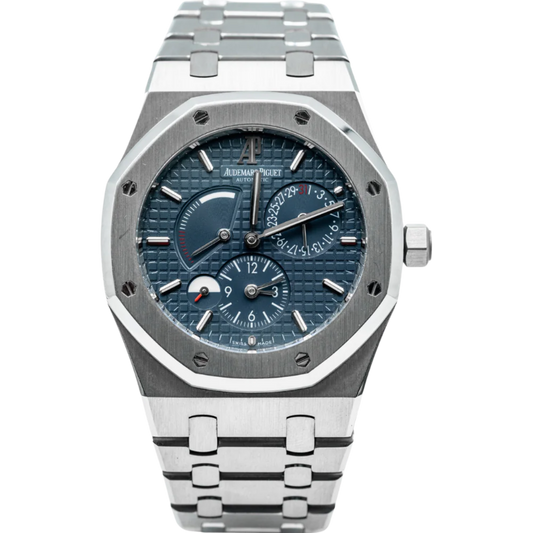 Royal Oak Dual Time 39MM Stainless Steel Bracelet Blue Dial With Grande Tapisserie Pattern Stainless Steel Case